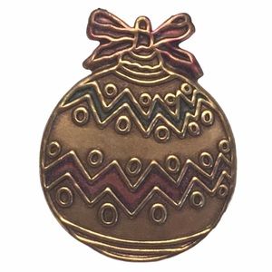 Christmas Ornament Brooch Pin Gold Tone Green Red